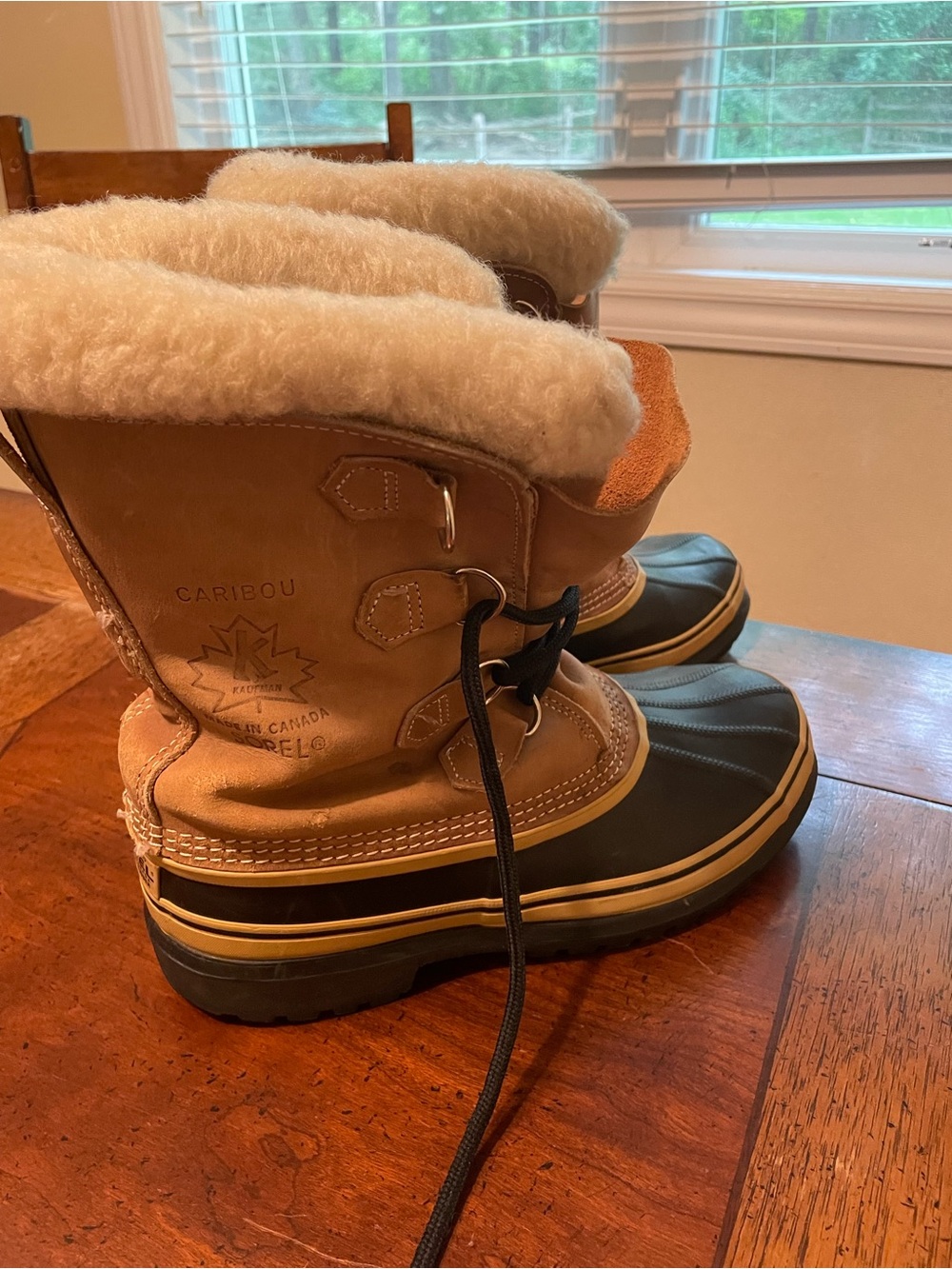 Adults' Sorel Snow Boots in Tan and Black with Cream Shearling Collar